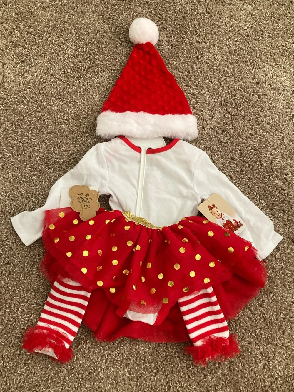 4-Piece Baby Essentials Red, White, & Gold Holiday 1st Christmas Tutu Set, 6 mo.